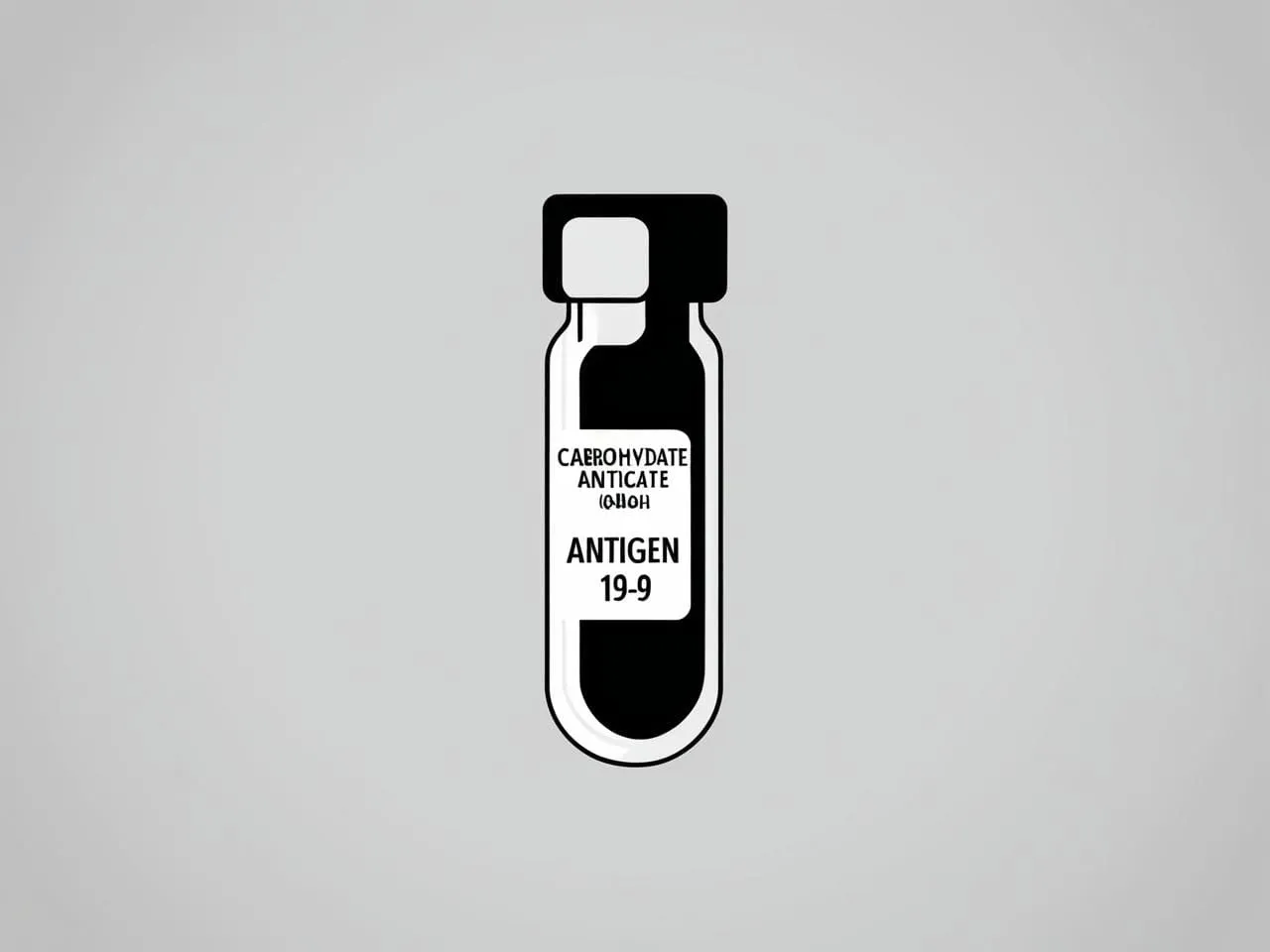 Medical vial labeled ‘Carbohydrate Anticate (CA19-9)’ and ‘Antigen 19-9’ for pancreatic cancer blood testing.