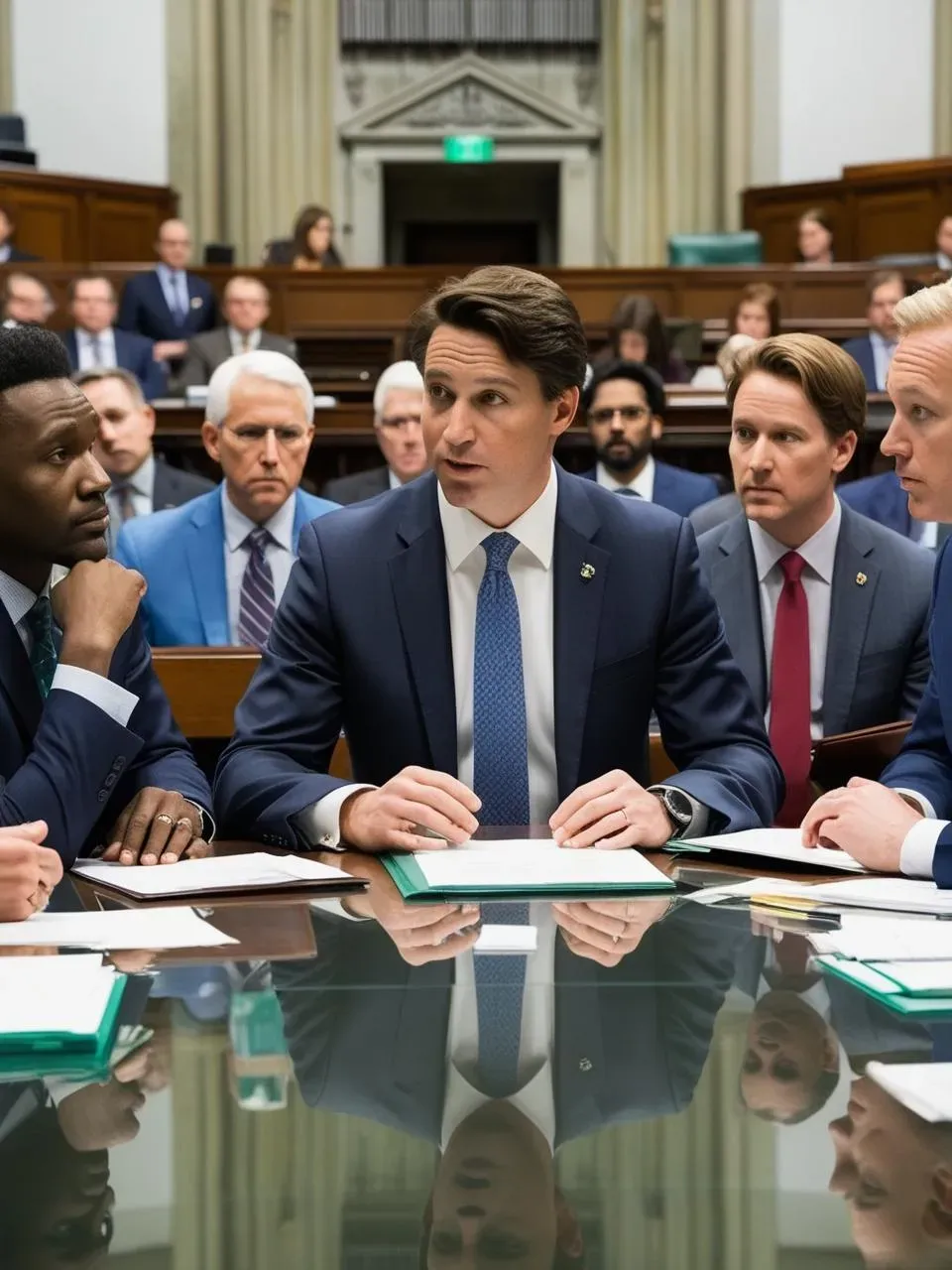 Parliamentary committee members in discussion at House of Commons chamber during healthcare policy meeting