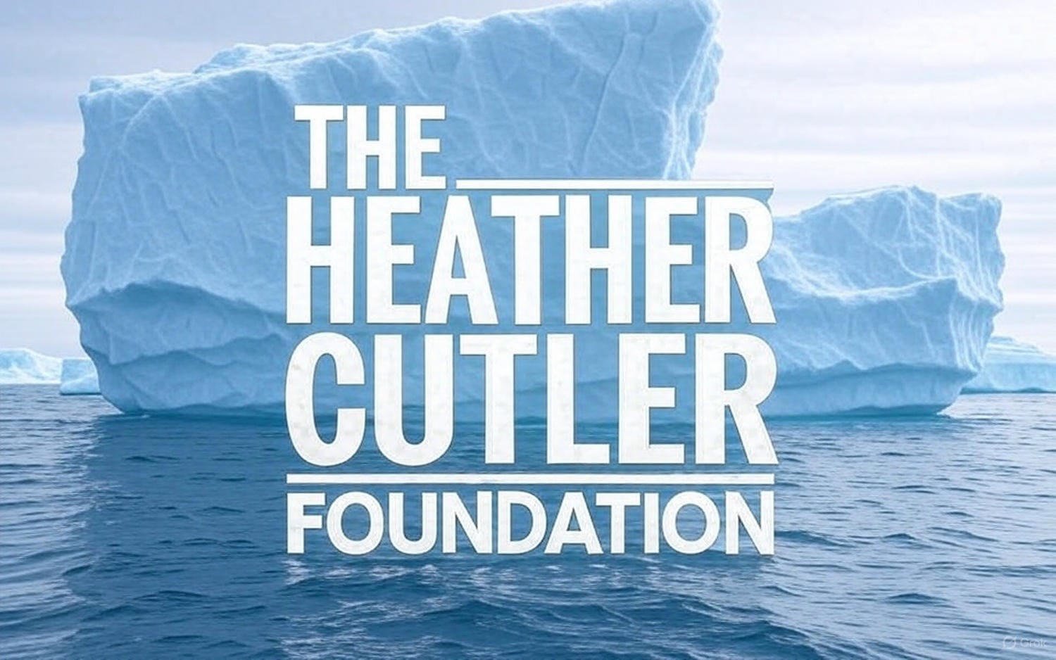 Iceberg with The Heather Cutler Foundation logo, symbolizing resilience and welcoming new volunteers with unseen strength.  