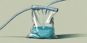 illustration of a gently draining fluid from the abdomen into a bag, symbolizing relief from ascites symptoms.