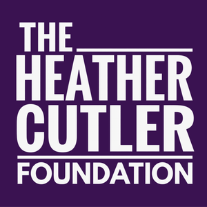 White block text reads “The Heather Cutler Foundation” on a deep purple background, with horizontal lines separating each phrase.